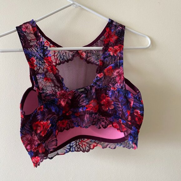 PINK Victoria's Secret Burgundy High Neck Floral Push-Up Bralette - Picture 12 of 12